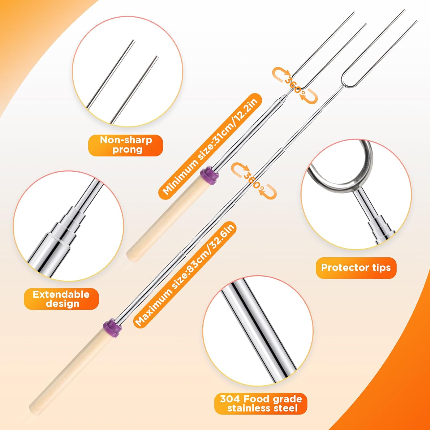 6Pcs Stainless Steel Telescopi - Corn Dog Stick 评论和价格